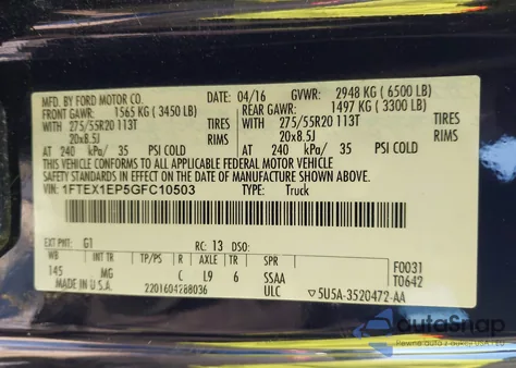 2016 Ford F-150 Xlt from USA, damaged, VIN 1FTEX1EP5GFC10503